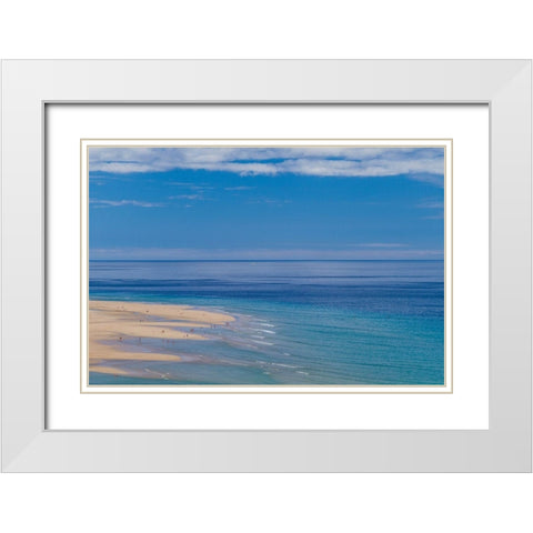 Canary Islands-Fuerteventura Island-Costa Calma-high angle view of Playa de Sotavento beach White Modern Wood Framed Art Print with Double Matting by Bibikow, Walter