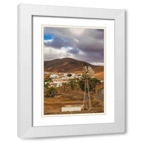 Canary Islands-Fuerteventura Island-Toto-desert village view with windmill White Modern Wood Framed Art Print with Double Matting by Bibikow, Walter