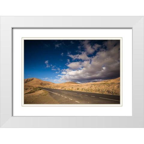 Canary Islands-Fuerteventura Island-Pajara-desert landscape along the FV-605 highway White Modern Wood Framed Art Print with Double Matting by Bibikow, Walter