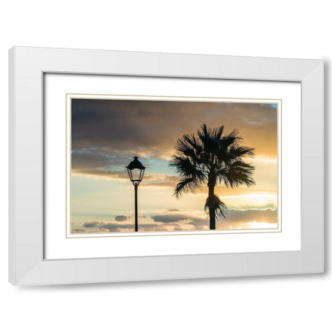 Canary Islands-Fuerteventura Island-Morro Jable-Playa del Matorral beach-palm tree White Modern Wood Framed Art Print with Double Matting by Bibikow, Walter