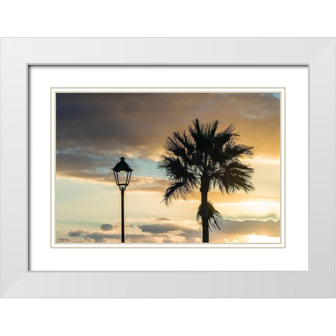 Canary Islands-Fuerteventura Island-Morro Jable-Playa del Matorral beach-palm tree White Modern Wood Framed Art Print with Double Matting by Bibikow, Walter