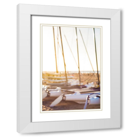 Canary Islands-Fuerteventura Island-Morro Jable-Playa del Matorral beach-sailboats White Modern Wood Framed Art Print with Double Matting by Bibikow, Walter
