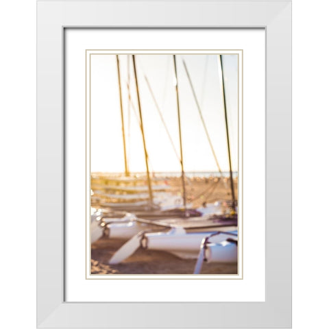 Canary Islands-Fuerteventura Island-Morro Jable-Playa del Matorral beach-sailboats White Modern Wood Framed Art Print with Double Matting by Bibikow, Walter