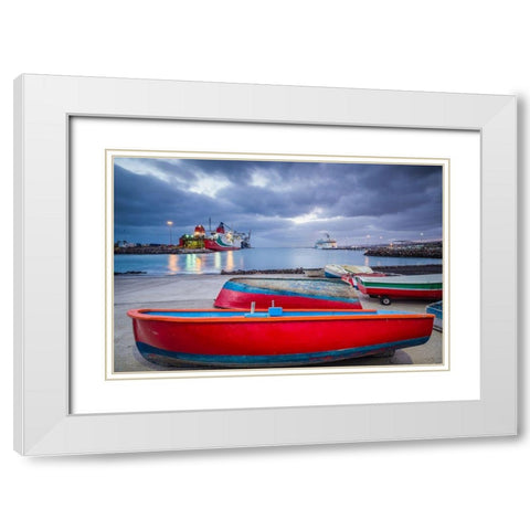 Canary Islands-Fuerteventura Island-Puerto del Rosario-port-dawn White Modern Wood Framed Art Print with Double Matting by Bibikow, Walter
