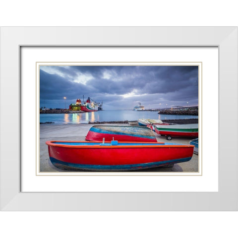 Canary Islands-Fuerteventura Island-Puerto del Rosario-port-dawn White Modern Wood Framed Art Print with Double Matting by Bibikow, Walter