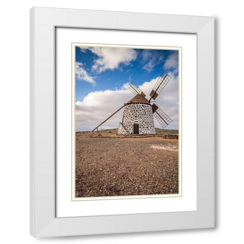 Canary Islands-Fuerteventura Island-La Oliva-traditional windmill White Modern Wood Framed Art Print with Double Matting by Bibikow, Walter