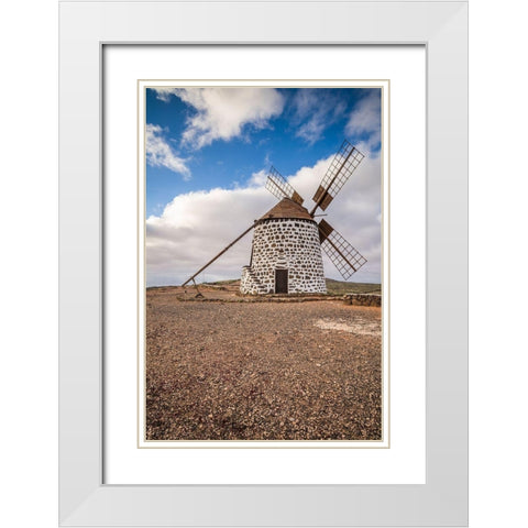 Canary Islands-Fuerteventura Island-La Oliva-traditional windmill White Modern Wood Framed Art Print with Double Matting by Bibikow, Walter