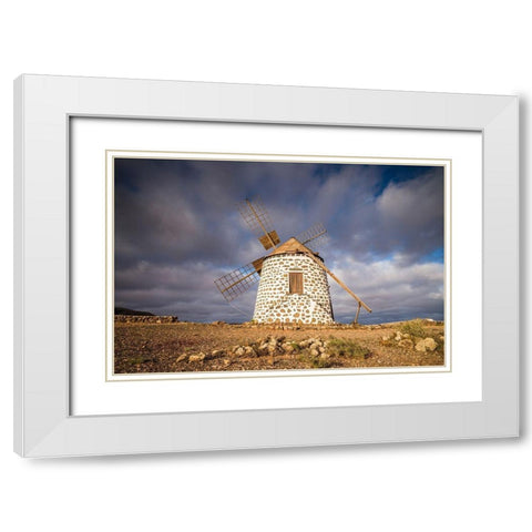 Canary Islands-Fuerteventura Island-La Oliva-traditional windmill White Modern Wood Framed Art Print with Double Matting by Bibikow, Walter