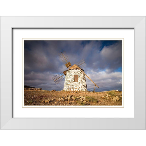 Canary Islands-Fuerteventura Island-La Oliva-traditional windmill White Modern Wood Framed Art Print with Double Matting by Bibikow, Walter