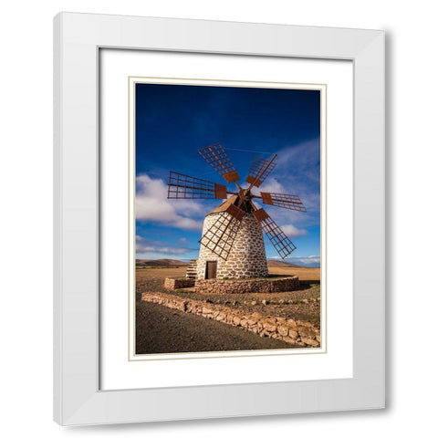 Canary Islands-Fuerteventura Island-Tindaya-traditional island windmill White Modern Wood Framed Art Print with Double Matting by Bibikow, Walter