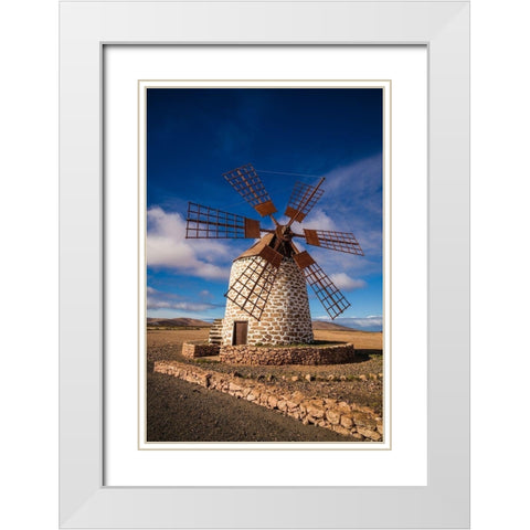 Canary Islands-Fuerteventura Island-Tindaya-traditional island windmill White Modern Wood Framed Art Print with Double Matting by Bibikow, Walter
