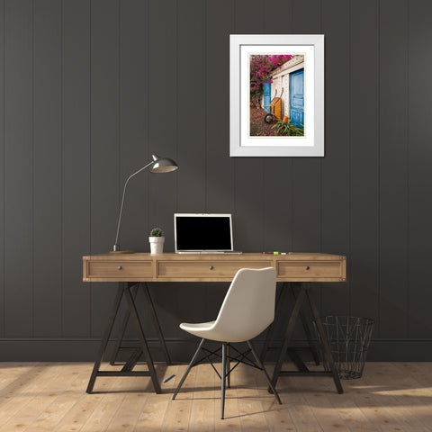 Canary Islands-Fuerteventura Island-La Oliva-blue door of garden shed White Modern Wood Framed Art Print with Double Matting by Bibikow, Walter