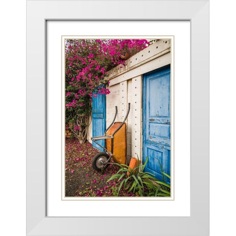 Canary Islands-Fuerteventura Island-La Oliva-blue door of garden shed White Modern Wood Framed Art Print with Double Matting by Bibikow, Walter