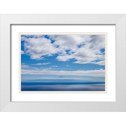 Canary Islands-La Palma Island-Villa de Mazo-view towards El Teide Mountain on Tenerife Island White Modern Wood Framed Art Print with Double Matting by Bibikow, Walter