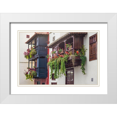 Canary Islands-La Palma Island-Santa Cruz de la Palma-traditional Canarian house balconies White Modern Wood Framed Art Print with Double Matting by Bibikow, Walter