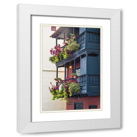 Canary Islands-La Palma Island-Santa Cruz de la Palma-traditional Canarian house balconies White Modern Wood Framed Art Print with Double Matting by Bibikow, Walter