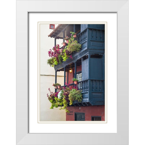 Canary Islands-La Palma Island-Santa Cruz de la Palma-traditional Canarian house balconies White Modern Wood Framed Art Print with Double Matting by Bibikow, Walter