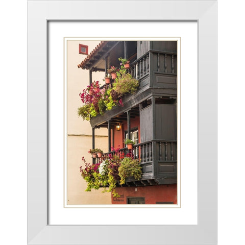 Canary Islands-La Palma Island-Santa Cruz de la Palma-traditional Canarian house balconies White Modern Wood Framed Art Print with Double Matting by Bibikow, Walter