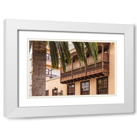 Canary Islands-La Palma Island-Santa Cruz de la Palma-traditional Canarian house balconies White Modern Wood Framed Art Print with Double Matting by Bibikow, Walter