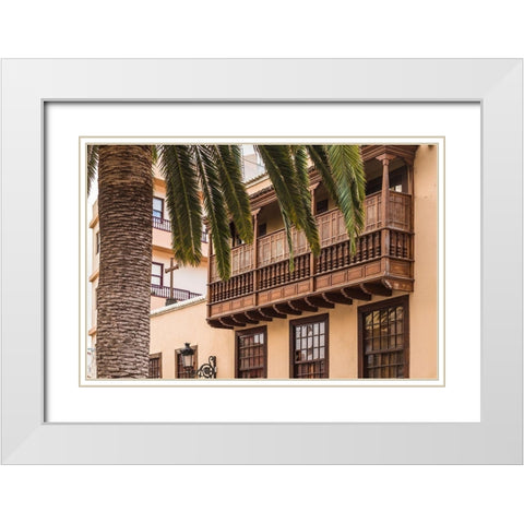 Canary Islands-La Palma Island-Santa Cruz de la Palma-traditional Canarian house balconies White Modern Wood Framed Art Print with Double Matting by Bibikow, Walter