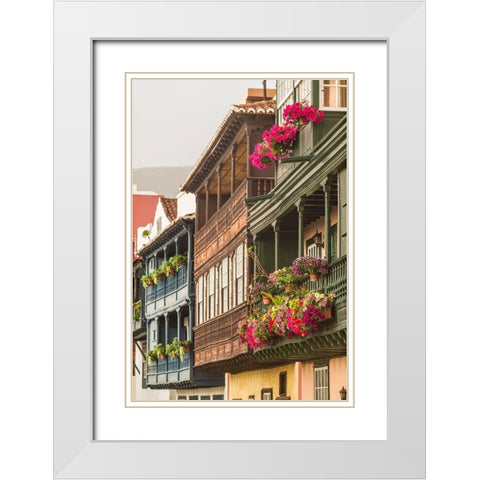 Canary Islands-La Palma Island-Santa Cruz de la Palma-traditional Canarian house balconies White Modern Wood Framed Art Print with Double Matting by Bibikow, Walter