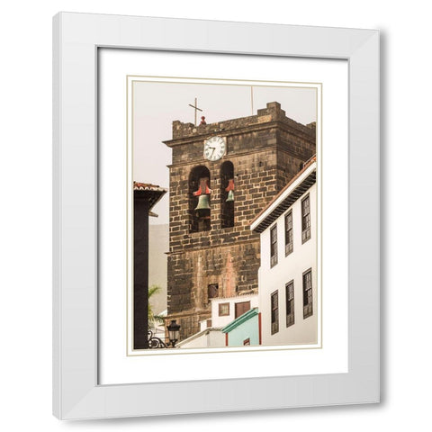 Canary Islands-La Palma Island-Santa Cruz de la Palma-Plaza Espana-Iglesia del Salvador church White Modern Wood Framed Art Print with Double Matting by Bibikow, Walter