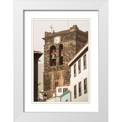 Canary Islands-La Palma Island-Santa Cruz de la Palma-Plaza Espana-Iglesia del Salvador church White Modern Wood Framed Art Print with Double Matting by Bibikow, Walter