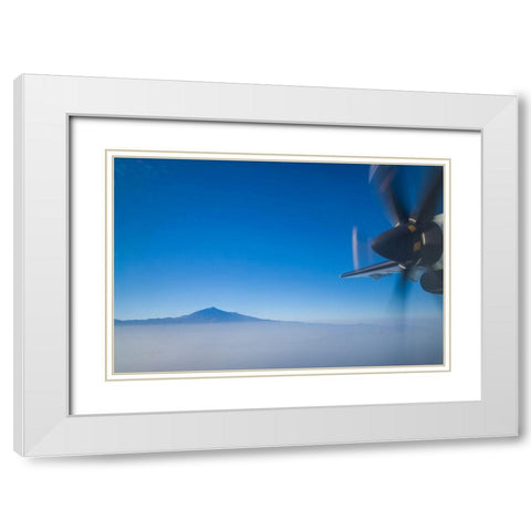 Canary Islands-Tenerife Island-aerial view of El Teide Mountain from propeller-driver airliner White Modern Wood Framed Art Print with Double Matting by Bibikow, Walter