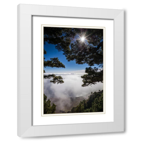 Canary Islands-El Hierro Island-Mirador de las Playas-elevated view of the east coast with fog White Modern Wood Framed Art Print with Double Matting by Bibikow, Walter