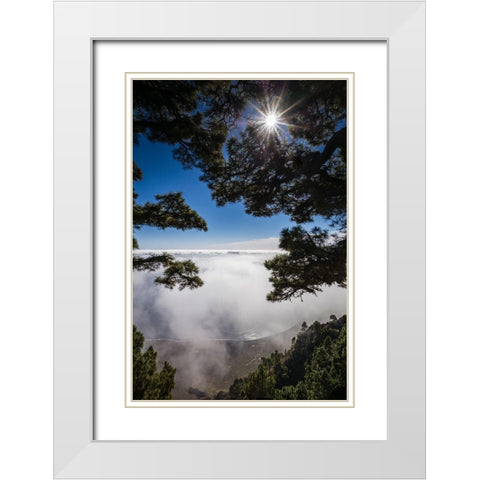 Canary Islands-El Hierro Island-Mirador de las Playas-elevated view of the east coast with fog White Modern Wood Framed Art Print with Double Matting by Bibikow, Walter