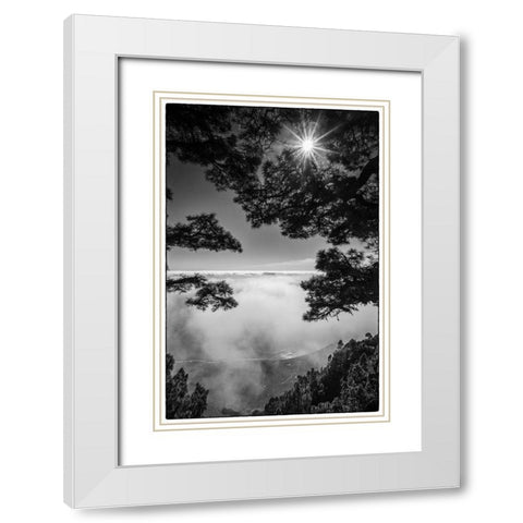 Canary Islands-El Hierro Island-Mirador de las Playas-elevated view of the east coast with fog White Modern Wood Framed Art Print with Double Matting by Bibikow, Walter