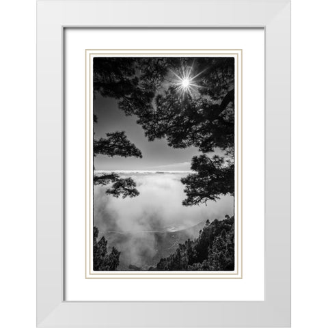 Canary Islands-El Hierro Island-Mirador de las Playas-elevated view of the east coast with fog White Modern Wood Framed Art Print with Double Matting by Bibikow, Walter