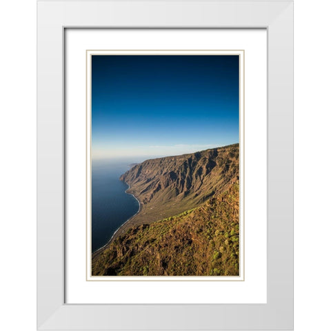 Canary Islands-El Hierro Island-Mirador de Isora-elevated view of the east coast White Modern Wood Framed Art Print with Double Matting by Bibikow, Walter