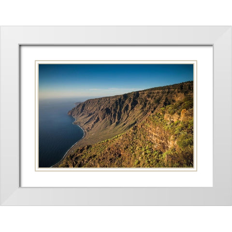 Canary Islands-El Hierro Island-Mirador de Isora-elevated view of the east coast White Modern Wood Framed Art Print with Double Matting by Bibikow, Walter