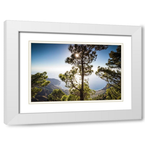 Canary Islands-El Hierro Island-Mirador de las Playas-elevated view of the east coast White Modern Wood Framed Art Print with Double Matting by Bibikow, Walter