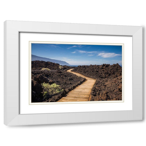 Canary Islands-El Hierro Island-Las Puntas-La Maceta-coastal walkway White Modern Wood Framed Art Print with Double Matting by Bibikow, Walter