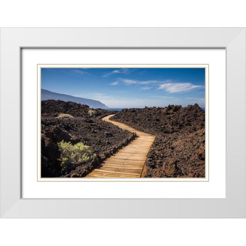 Canary Islands-El Hierro Island-Las Puntas-La Maceta-coastal walkway White Modern Wood Framed Art Print with Double Matting by Bibikow, Walter