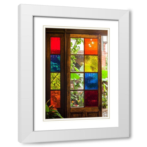 Canary Islands-Tenerife Island-La Orotava-traditional Canarian house with stained glass windows White Modern Wood Framed Art Print with Double Matting by Bibikow, Walter