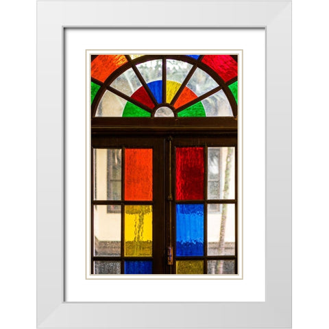 Canary Islands-Tenerife Island-La Orotava-traditional Canarian house with stained glass windows White Modern Wood Framed Art Print with Double Matting by Bibikow, Walter