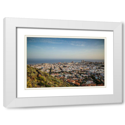 Canary Islands-Tenerife Island-Santa Cruz de Tenerife-elevated view of city and port-late afternoon White Modern Wood Framed Art Print with Double Matting by Bibikow, Walter