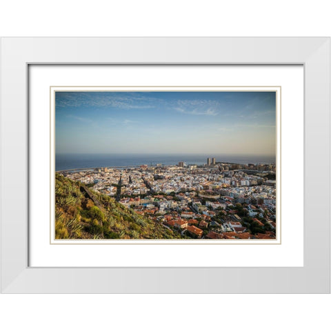 Canary Islands-Tenerife Island-Santa Cruz de Tenerife-elevated view of city and port-late afternoon White Modern Wood Framed Art Print with Double Matting by Bibikow, Walter