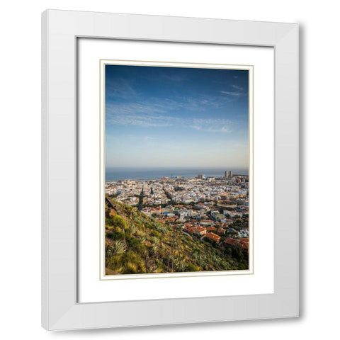 Canary Islands-Tenerife Island-Santa Cruz de Tenerife-elevated view of city and port-late afternoon White Modern Wood Framed Art Print with Double Matting by Bibikow, Walter