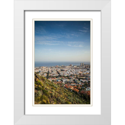 Canary Islands-Tenerife Island-Santa Cruz de Tenerife-elevated view of city and port-late afternoon White Modern Wood Framed Art Print with Double Matting by Bibikow, Walter