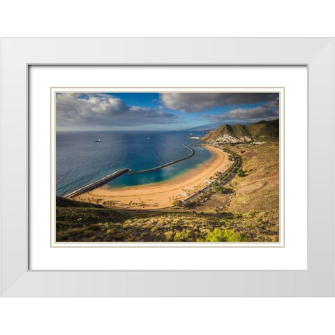 Canary Islands-Tenerife Island-San Andres-elevated view of beach town White Modern Wood Framed Art Print with Double Matting by Bibikow, Walter