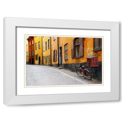 Sweden, Stockholm Street scene in Gamla Stan White Modern Wood Framed Art Print with Double Matting by Ross, Nancy ,  Steve