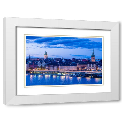 Sweden-Stockholm-Gamla Stan-Old Town-high angle view-dusk White Modern Wood Framed Art Print with Double Matting by Bibikow, Walter