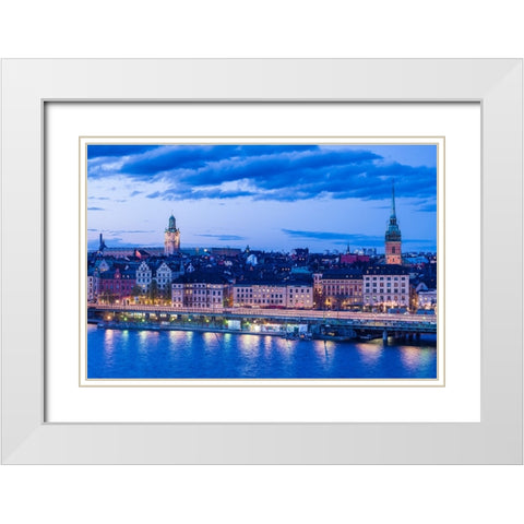 Sweden-Stockholm-Gamla Stan-Old Town-high angle view-dusk White Modern Wood Framed Art Print with Double Matting by Bibikow, Walter
