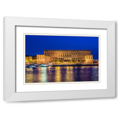 Sweden-Stockholm-Gamla Stan-Old Town-Royal Palace-dusk White Modern Wood Framed Art Print with Double Matting by Bibikow, Walter