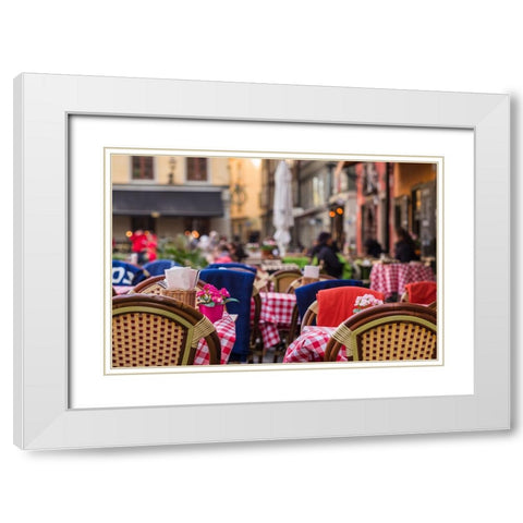 Sweden-Stockholm-Gamla Stan-Old Town-cafe tables White Modern Wood Framed Art Print with Double Matting by Bibikow, Walter