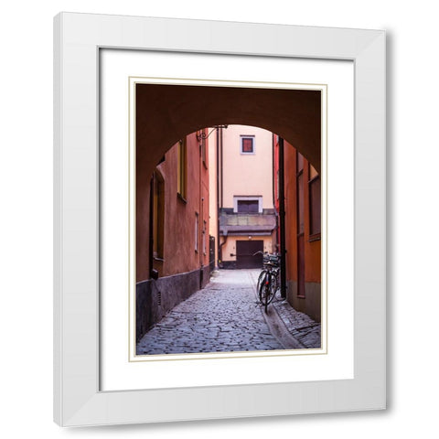 Sweden-Stockholm-Gamla Stan-Old Town-Royal Palace-old town street White Modern Wood Framed Art Print with Double Matting by Bibikow, Walter